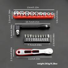 21件組棘輪螺絲起子套裝，1/4超薄迷你棘輪扳手工具組，可正反轉36齒磁性精密維修工具，多規格一字頭、Torx、六角批頭，鉻釐鋼合金材質，防鏽耐磨，迷你便攜小巧尺寸，適用於電子產品、手機、電腦、筆記型電腦、家用電器、眼鏡、手錶、相機、玩具、DIY維修與日常家居保養 - 多色新款 - 查看 8