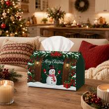 1pc Comfortable Winter Holiday Tissue Box - Snowman Porch Wreath Gift Napkin Holder, Suitable For Toilet Paper/Facial Tissue/Single Sheet Napkins, Multi-Functional Storage Box For Christmas Home/Car/Christmas Party Decoration - Multicolor - View 10