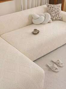 1pc Soft Solid Color Minimalist Line Sofa Cover, Stain-Resistant Wear-Resistant Non-Slip Sofa Slipcover, All-Season Use Sofa Seat Cushion Cover Full Sofa Cover, Machine Washable Hand Washable No Fading No Pilling Elastic Sofa Cover - Beige - View 7