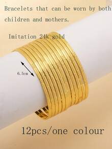 12 buah Gelang Tipis Berkilau Indah dengan Desain Unik, Elegan, dan Chic, Motif Bunga Terukir, Dapat Ditumpuk - MultiWarna - View 16