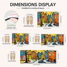 1pc Cartoon Town Pattern Printed Faux Cashmere Kitchen Mat, Absorbent Kitchen Rug, Kitchen Carpet, Long Strip Doormat, Sink Front Mat, Suitable For Kitchen, Bathroom, Entryway, Hallway, Laundry Room And Home Decor - Multicolor - View 3