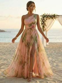 Vestido halter novedad 2026, estampado vintage, estilo francés elegante, cintura ajustada, favorecedor para la figura, tela gasa para mujer - Rosa - Ver 4
