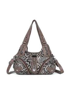 Advanced Personalized Leopard Print PU Material Women's Handbag, Exquisite Hardware Buckle Adjustable Shoulder Strap Shoulder Bag/Crossbody Bag - Brown - View 5