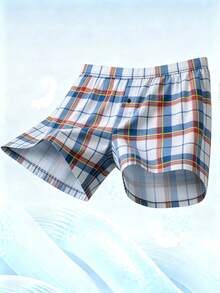 1pc Men's Underwear, Soft And Comfortable Plaid Pattern Design Loose Fit Boxer Shorts With Button Fly, Suitable For Daily Wear And Vacation - Multicolor - View 3