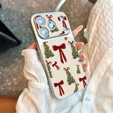 1pc TPU Material Red Bow Christmas Tree Full Print Pattern Phone Case Compatible With Apple 17promax/17/16promax/15/13/12/11 Large Window Sticker Full Coverage Anti-Drop Soft Shell Phone Protective Cover - Silver - View 4
