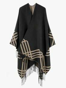 1pc Multi-Color Optional Autumn/Winter New Men's Geometric Print Tassel Cardigan Shawl, British Style Versatile Thickened Warm Oversized Cape - Multicolor - View 7