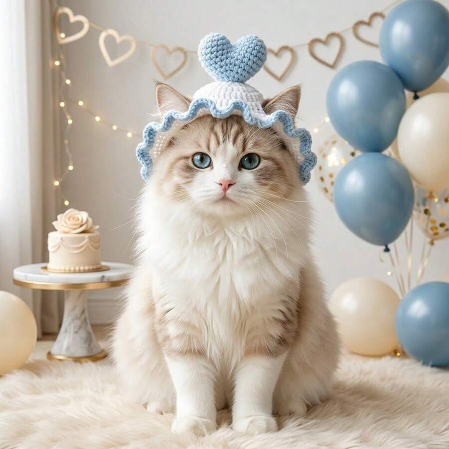 Knitted Pet Birthday Hat - Cute Headwear For Cats And Dogs, Perfect For 1st Birthday Party, Valentine's Day Decoration And Photo Shoot, Comfortable And Adjustable, Exquisite Gift - Multicolor - View 1