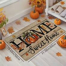 1pc Thanksgiving Pumpkin Decor Home Printed Floor Mat, Soft Non-Slip Absorbent Machine Washable Kitchen Rug, Holiday Fun Comfortable Carpet, Low Pile Rectangular Living Room Bedroom Bathroom Floor Mat - Apricot - View 3