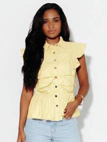 Pimkie Edition Women's Solid Color Casual Versatile Daily Wear Shirt - Yellow - View 1