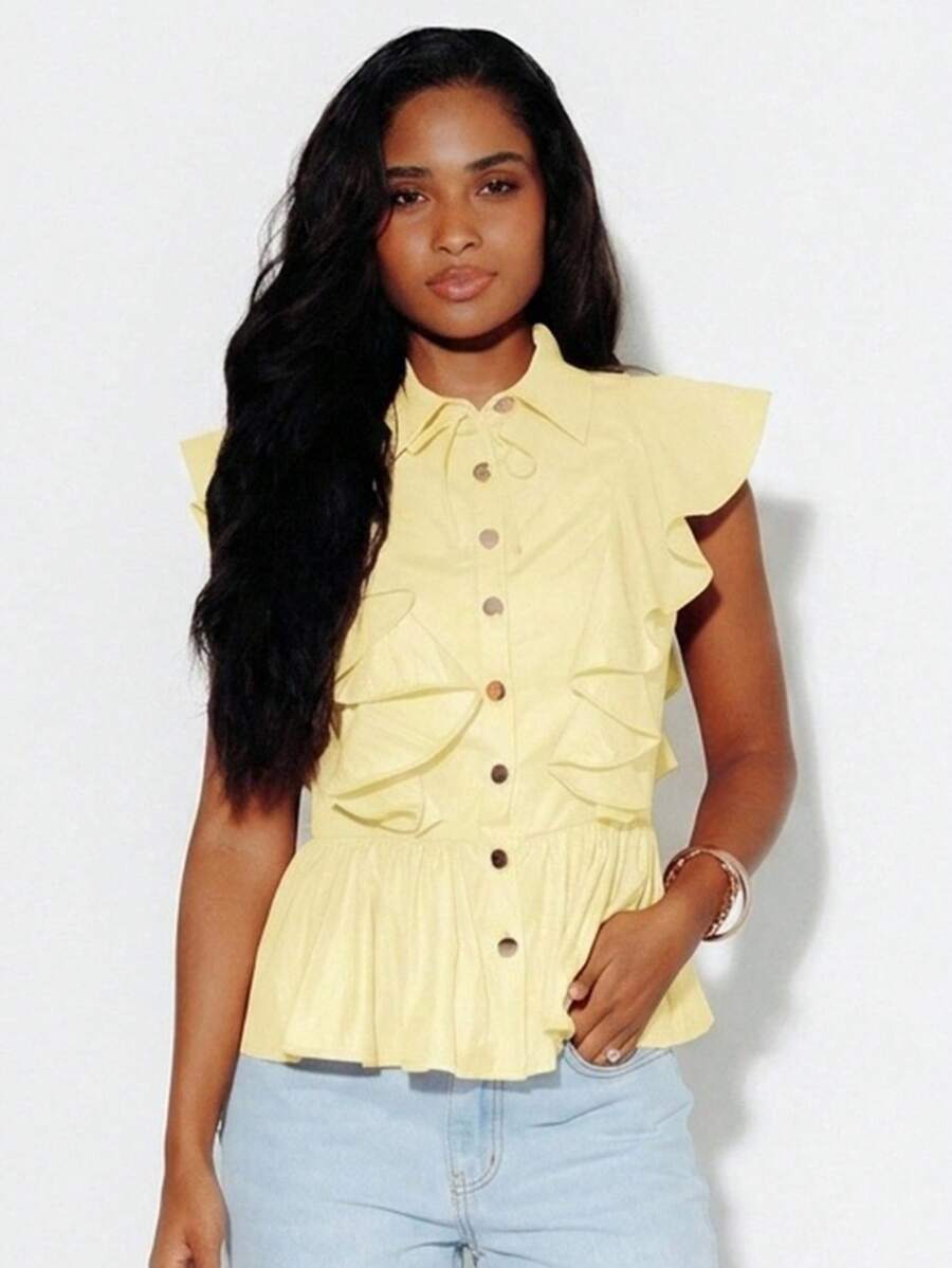 Pimkie Edition Women's Solid Color Casual Versatile Daily Wear Shirt - Yellow - View 1