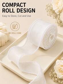 1PC/3PCS/5PCS Pearl Edge Mesh Ribbon, Exquisite Locked Edge Tulle Ribbon, Multiple Colors Available, Floral Bouquet Packaging, Gift Box Bow DIY Handmade Accessories, Atmospheric Decorative Ribbon - Transparent - View 7