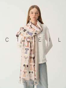 1pc Women's Cartoon Puppy Casual Fashion Cute Polyester Scarf, Suitable For All Seasons Daily Wear - Beige - View 9