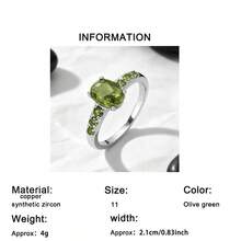 1件時尚橢圓形人造鋯石女款訂婚戒指，優雅婚禮飾品，適合四季配戴 - 橄欖綠 - 查看 6