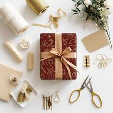 1 Roll Christmas Wrapping Paper, Vintage Red & Gold Cursive Merry Christmas Print Kraft Paper Gift Wrapping Paper, Christmas Holiday Gift Box Packaging Decoration - A - View 3