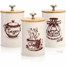 3pcs Sugar, Tea, And Coffee Canisters, Dust-Proof Bamboo Lid Containers, Multi-Functional Storage Boxes, Home Decor Jars, Mason Candle Jars, Pink Tea And Coffee Additive Containers With Lids, Kitchen Supplies - View 1