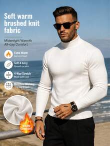 Men's Modal High Neck T-Shirt, Long Sleeve Pullover Thermal Base Layer, Suitable For Layering And Street Fashion Top. Gift For Boyfriend Or Husband - White - View 1