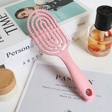 3/1 st ny rund kam med långt handtag, macaronstil med randigt mönster, ihålig krusning och massagemodul, lämplig för vått eller torrt hår, kuddkam för daglig användning, perfekt present till flickvän - Flerfärgad - Visa 7