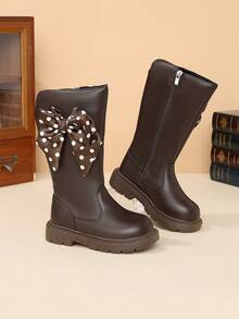 1 Pair Girls Rhinestone Star PU Side Zipper Tall Boots Children All Season Daily Wear Fashion Outfit Thick Sole High Shaft Boots - Brown - View 1