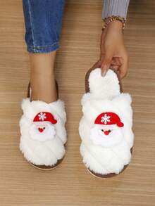 Christmas Santa Plush Slippers Women Autumn/Winter Home Soft Sole Cute Atmosphere Holiday Warm Slip-On Women's Slippers - White - View 8