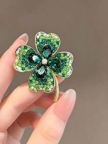 1pc/3pcs Clover Brooch For Women, Luxury Sparkling Rhinestone Pin, Elegant High-End Alloy Rhinestone Brooch, Vintage Exquisite Suit Coat Hat Scarf Decoration Accessory - Green - View 11
