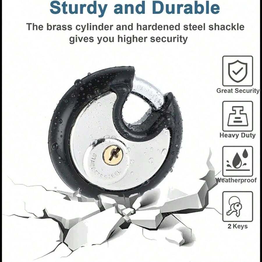 Outdoor Storage Cabinet Lock, Waterproof Stainless Steel Disc Lock With Rubber Buffer Pad, Suitable For Sheds, Gates And Fences, Heavy Duty Disc Key Chain Lock - Multicolor - View 1