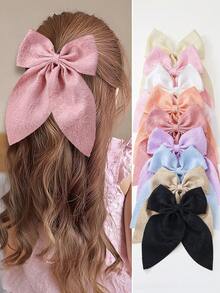 10pcs Kids Girls Solid Pink Embossed 3D Floral Texture Embroidered Bow Hair Clips Hair Accessories Head Clips Back Of Head Clips Non-Damaging Hair Side Clips Alligator Hair Clips For Daily Use - Multicolor - View 8