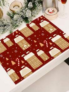 1pc Christmas Pattern Printed Table Runner, 4pcs Christmas Pattern Printed Placemats, Suitable For Holidays, Parties, Birthdays, Dinner Parties, Kitchen Dining Table Decoration, All Season Room Decor, Home Textile Table Runner - Multicolor - View 6