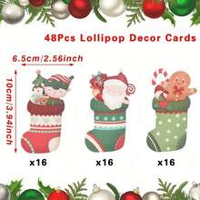 48pcs Christmas Stocking Lollipop Card Holders, Santa Claus & Gingerbread Man Pattern, Merry Christmas Home Decor, Christmas Decoration, Christmas Gift - Multicolor - View 2
