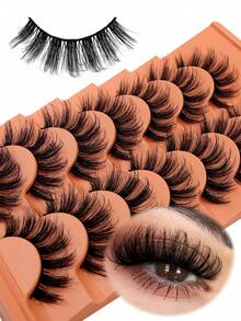 New 7 Pairs/Set 3D Mink Faux Eyelashes, Russian DD Curl, Handmade, Natural Fluffy And Dense, Full Strip False Eyelashes - Orange - View 3