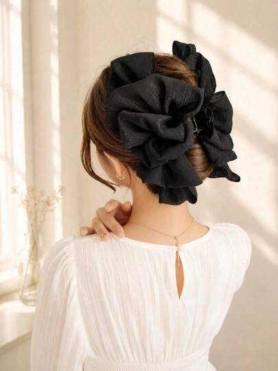 1pc Exquisite Black Pleated Bow Hair Clip, A Women's Hair Accessory