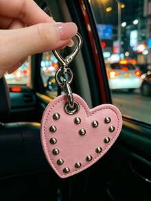 Punk Rivet Heart Keychain, Sweet & Cool PU Leather Heart-Shaped Pendant, Personalized Metal Charm Bag Accessory Key Chain, Bag Decoration Hanging Chain Gift, Used For Bag Decoration, Car Key Charm, Bag Pendant, Cute Small Gift, Holiday Gift, Key Chain, Bag Charm, Keychain, Wallet Charm, Car Accessory, Happy Dog, Wallet Charm And Accessory, Women's Car Accessory, Bag Accessory Pendant - Multicolor - View 2