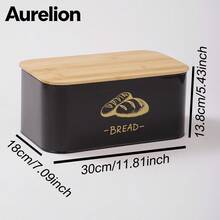 Aurelion Metal Bread Box For Kitchen Countertop, Bread Storage Bin With Natural Bamboo Lid, Vintage Black Gold Decorative Bread Container For Loaf Bread, Kitchen Counter Pantry Organizer - Black - View 9