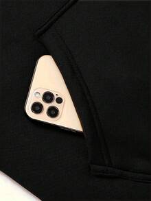 Men's Winter Solid Color Minimalist Casual Thermal Lined Warm Black Hooded Pullover Sweatshirt - Black - View 5