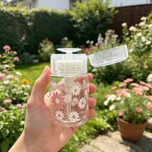 1 Pc Portable Transparent PET Refillable Travel Bottle With Cute Chrysanthemum, Travel-Size Cosmetic Bottle With Flip Cap For Nail Polish Remover, Toner, And Makeup Remover, Pump Dispenser Design - View 5