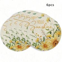 1/4/6pcs Autumn Collection Sun & Sunflower Hand-Painted Pattern Placemats, Suitable For Home Kitchen, Made Of Polyester Fiber, Kitchen Table Decoration, And Party Scene Decoration - Multicolor - View 10