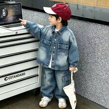 Boys' Toddler Autumn Denim Jacket & Pants 2 Pieces Set, Suitable For Daily, School, Outdoor, Casual Wear - Blue - View 4