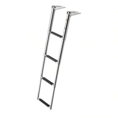 Boat Ladder, 4 Steps, Stainless Steel Telescoping Folding Swim Deck Ladder Rear Entry Inboard, Heavy Duty 900 Lbs Capacity With Wide Anti-Slip Steps, Outboards, Yacht, Pontoon Boats
