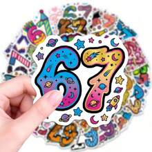 50pcs 67 Theme & Internet Slang Aesthetic Stickers | Perfect For Decorating Water Bottles, Laptops, Skateboards, And Luggage - Vinyl Stickers For Phone Cases And Tablets - Multicolor - View 5