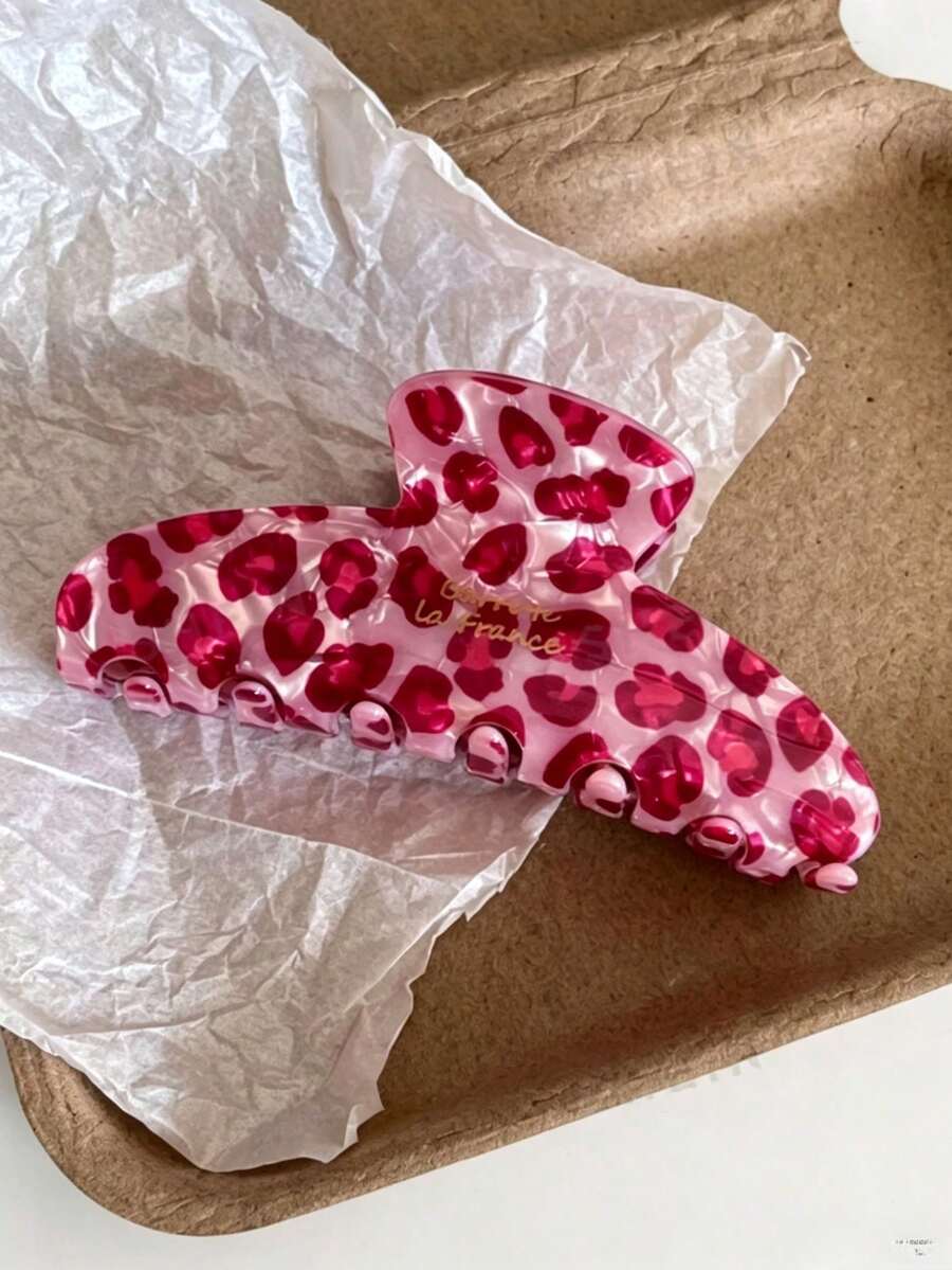 1pc Large Pink Leopard Print Claw Clip, Acetate Hair Claw, Bohemian Style, Suitable For Thick Hair, Hair Styling Hair Clip Hair Accessory - Multicolor - View 1