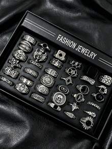 16pcs Gothic Men's Rings Set, Punk Hip Hop Multi-Piece Unisex Finger Rings, Party Vacation Daily Wear Fashion Jewelry Gift, Random Style For Men And Women - Silver - View 6