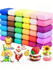12/24/36 Colors Air Dry Clay Set - Air Dry Clay, Modeling Clay, Polymer Clay (Random Colors And Tools), Ultra-Light Fast-Drying Magic Modeling Clay With Sculpting Tools, Suitable For Slime, Christmas Gifts, Hand-Eye Coordination Training - A - View 1