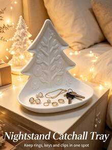2pcs/1pc Christmas Tree Shaped Plastic Jewelry Tray, Embossed Decorative Trinket Dish, Festive Desktop Ornament For Rings Earrings Necklaces Hair Clips Keys, Vanity Bathroom Entryway Storage, Ideal Holiday Gift - Multicolor - View 6