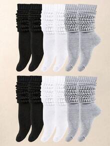 1/3/6 Pairs Random Color Loose Long Socks, All-Match Black White Gray Versatile Socks, Suitable For Girls And Little Girls, Girls Clothing Accessories - Multicolor - View 3
