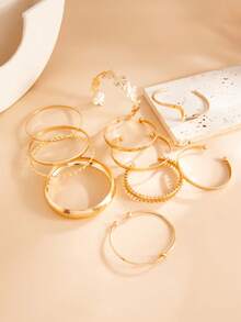 11pcs Vintage Elegant Fashion Metal Flower Bracelet Set, Multi-Piece Stackable Arm Bands, Suitable For Women's Daily, Party, Vacation And Various Occasions - Yellow Gold - View 6