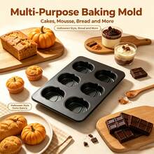 Pumpkin Cake Pan 6-Cavity Non-Stick, Carbon Steel Baking Mold For Fall Thanksgiving Halloween Cookies, Reusable Oven Bakeware, Easy Clean DIY Home Baking Tool - Black - View 6