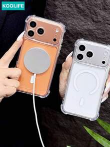 Koolife 1pc Magnetic Wireless Charging Clear Phone Case,Ins Minimalist Aesthetic,Niche Simple Design,TPU Back 4‑Corner Anti‑Drop Shockproof Protective Cover Compatible With Iphone 18 Pro Max 18Pro 17 17Pro 17Pro Max 16Pro 15Pro Max 13pro 15 14 14Pro 13 - Clear - View 8