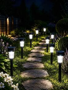 1/5/10/12pcs Black Plastic Solar Path Lights, LED Solar Lawn Lights, Waterproof Outdoor Ground Stake Lights, Suitable For Garden, Yard, Patio, Walkway, Backyard Landscape Decorative Lighting - Black - View 7