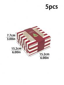5pcs/10pcs Christmas Striped Window Boxes, Red & Green Christmas Snack Boxes With Santa Claus Tree And Merry Christmas Labels, Holiday Square Gift Boxes, Party Favor Packaging - View 18