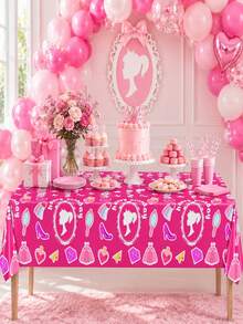 Splendor Blue Plaid Disposable Party Tablecloth, Cute Cartoon Silhouette Print Tablecloth, Birthday Table Decoration - Multicolor - View 8