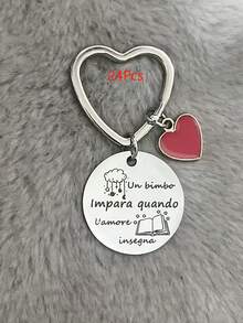 1pc/6pcs/15pcs/24pcs Italian Engraved Keychain, Red Heart Pendant, Teacher Appreciation Gift, Heart Key Ring Commemorative Charm - Silver - View 11